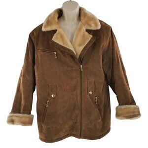 Vintage Charles Klein Suede Coat Faux Shearling Lined Brown Winter Jacket Medium